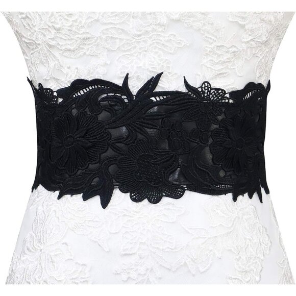 Womens Faux Leather Lace Wrap Belt Wide Boho Waist Band for Dresses and Outfits - Picture 3 of 7